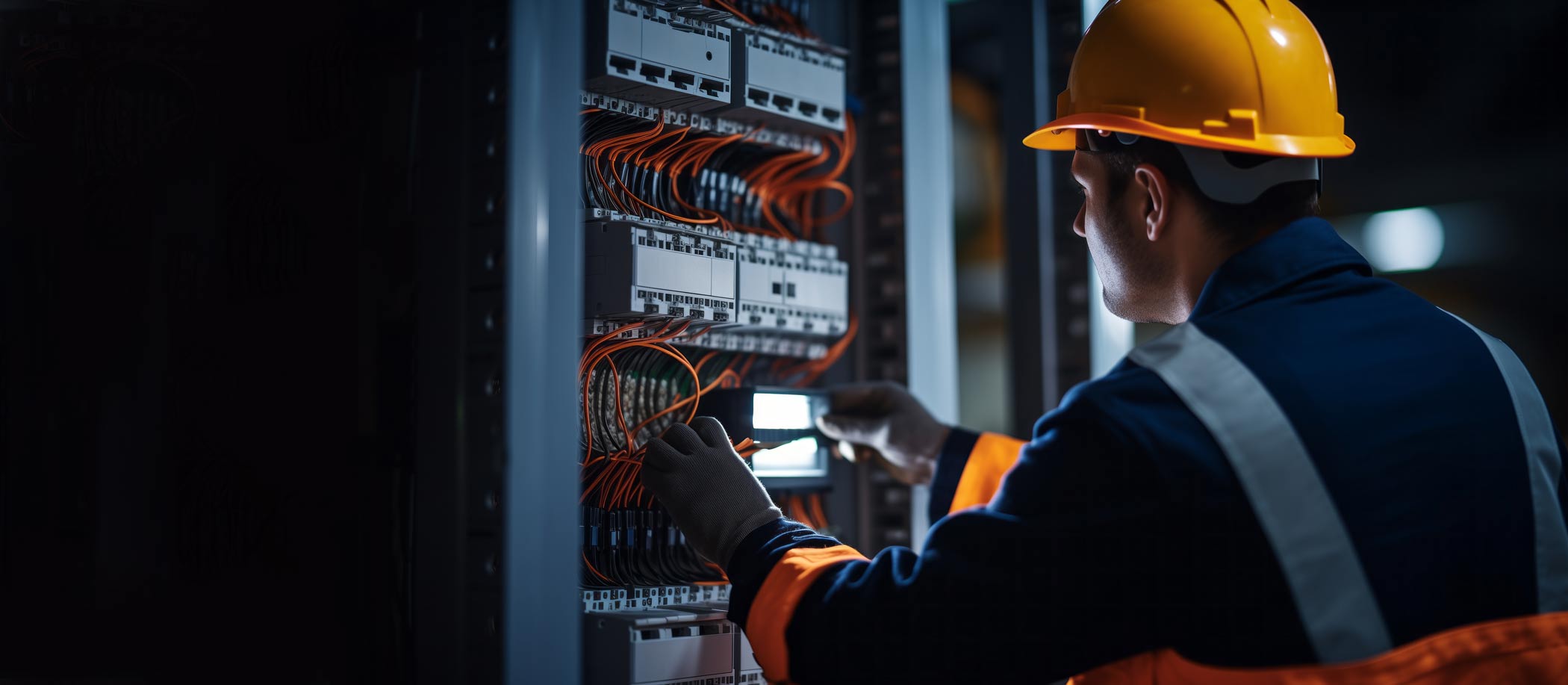 Elektriker bei der Arbeit am Sicherungskasten